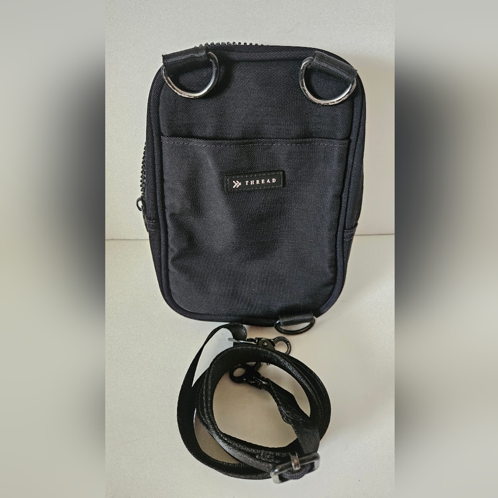 Thread Wallets Black Crossbody Wallet Bag With Adjustable Strap